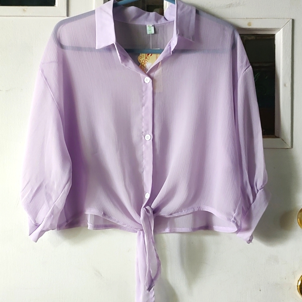 Sheer tie front top